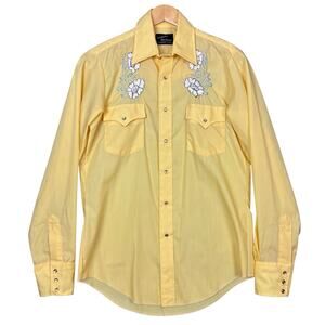 Vintage Champion Westerns Yellow Embroidered Pearl Snap Western Shirt Men S